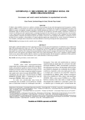 GOVERNANÃ‡A E MECANISMOS DE CONTROLE SOCIAL EM REDES ORGANIZACIONAIS