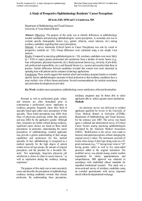 A Study of Prospective Ophthalmology Residents’ Career Perceptions