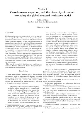 Consciousness, cognition, and the hierarchy of context: extending the global neuronal workspace model