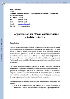 L'organisation en réseau comme forme « indéterminée »
